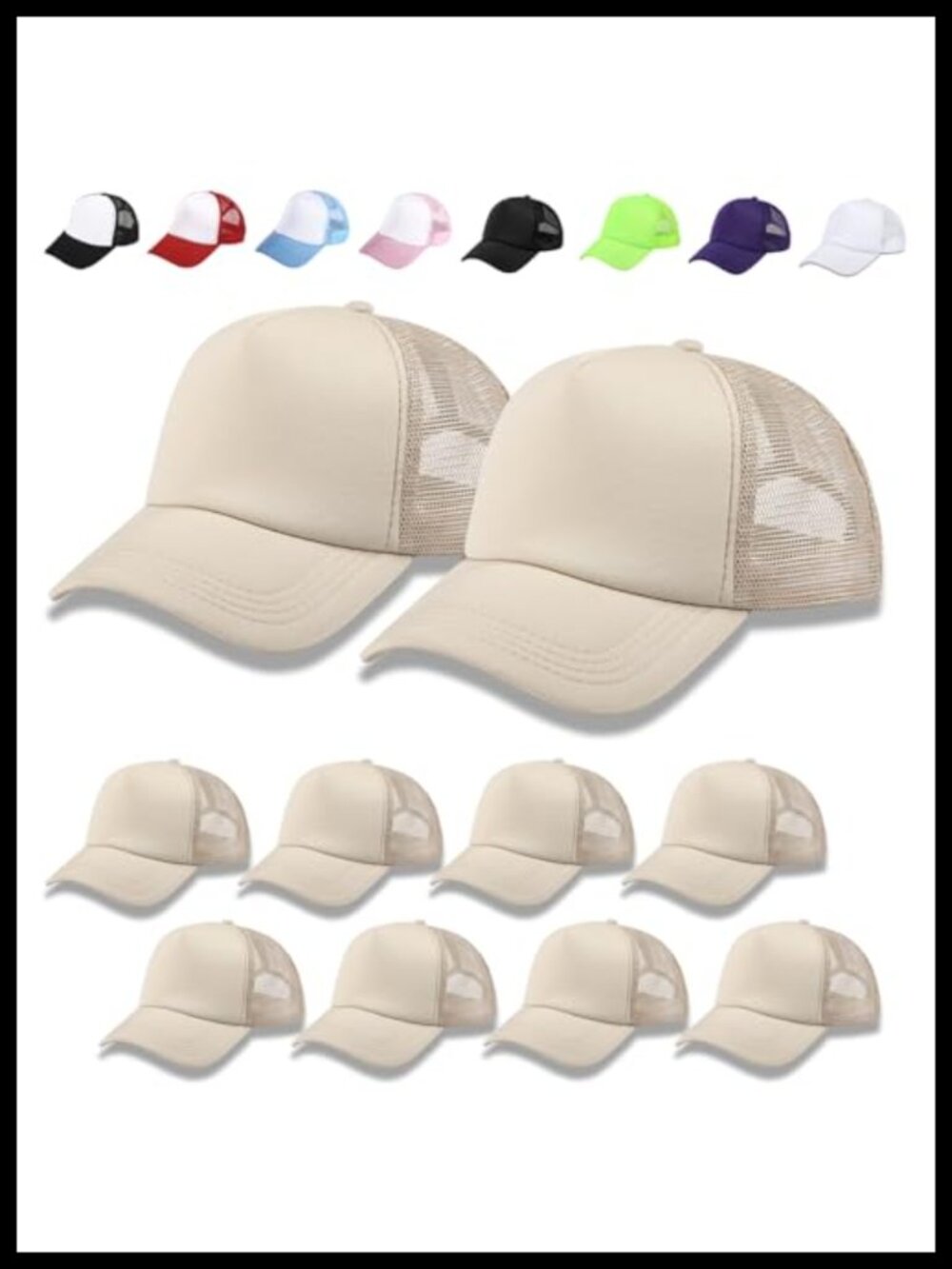 10 Pack Sublimation Blank Baseball Cap Mesh Trucker Hats Adjustable Polyester